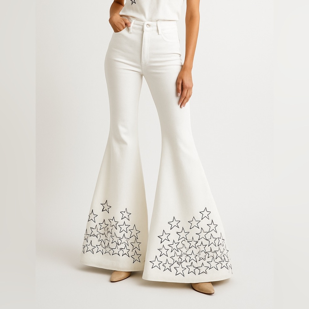Free People float on white star ultra flare high rise jeans size 27 festival 70s - Picture 1 of 11
